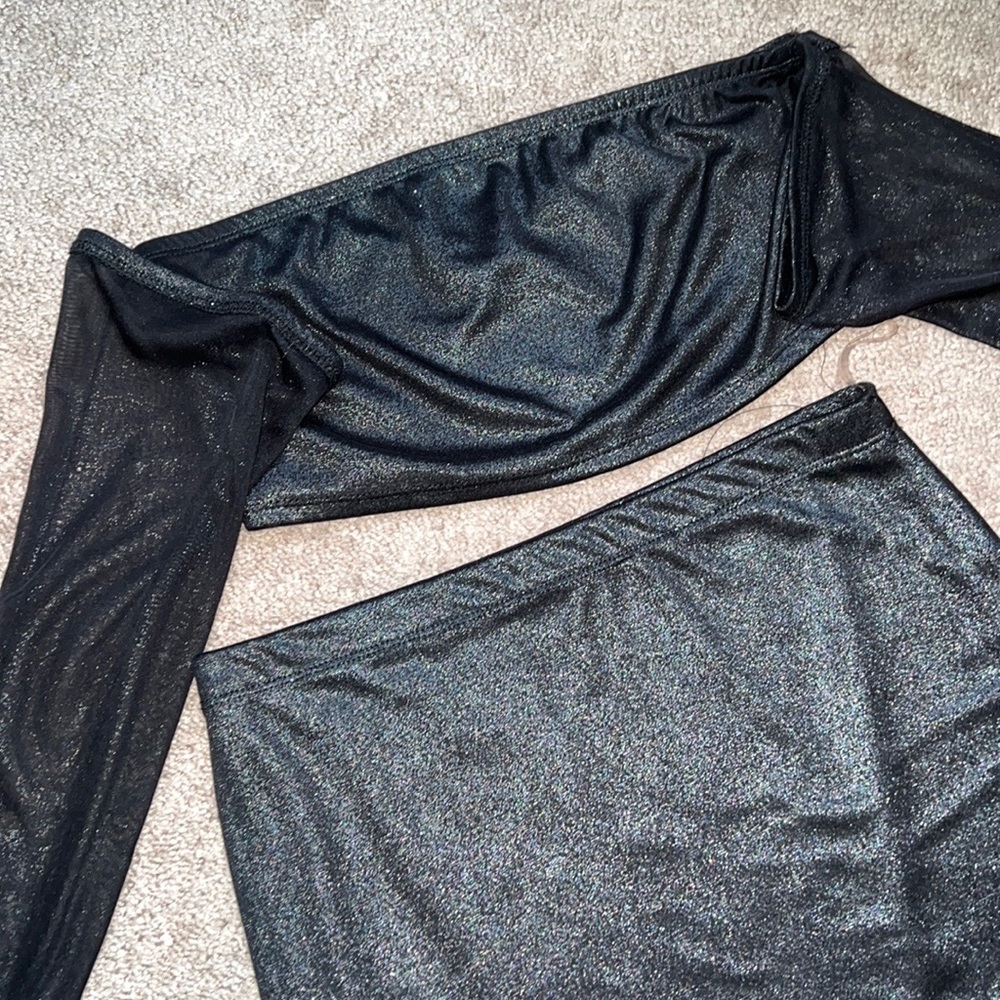 Black Sparkly Two Piece Top and Skirt Set